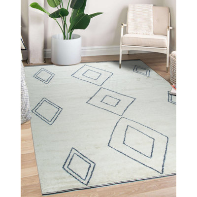 Tapis ivoire en laine noué à la main Selene