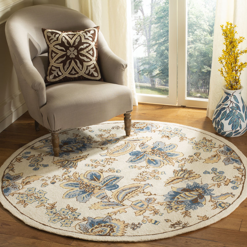Tapis ivoire en laine fabriqué à la main Hollander, Rond 4 pi