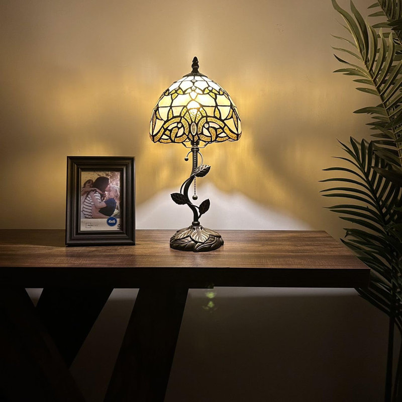 Tiffany Table Lamp Stained Glass Nadya LED Bulb Included 8"W*8"D*16"H, Gold
