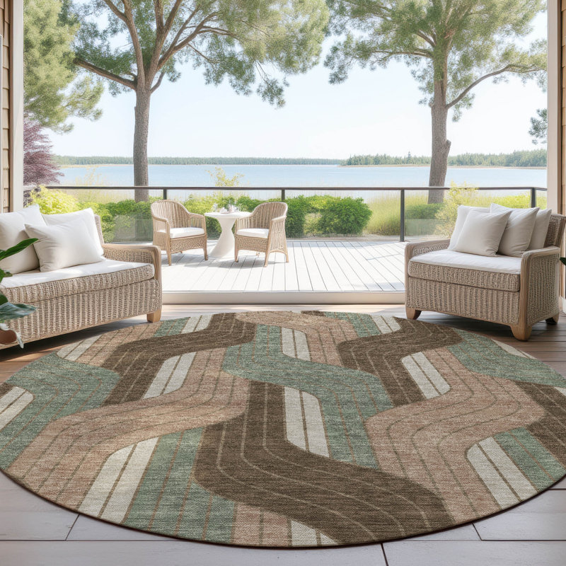 Machine Washable Indoor/Outdoor Lockway ACN2422 Mid-Century Modern Rug, Round 8'