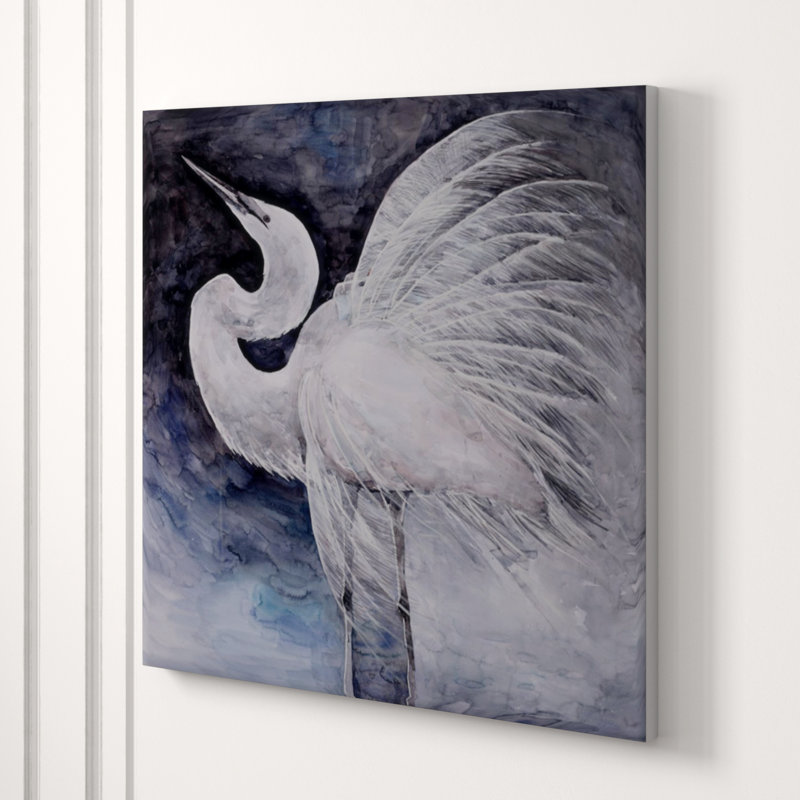 Egret Soiree Print by Beverly Fuller, 47" H x 47" W x 1.5" D, Glass Coat