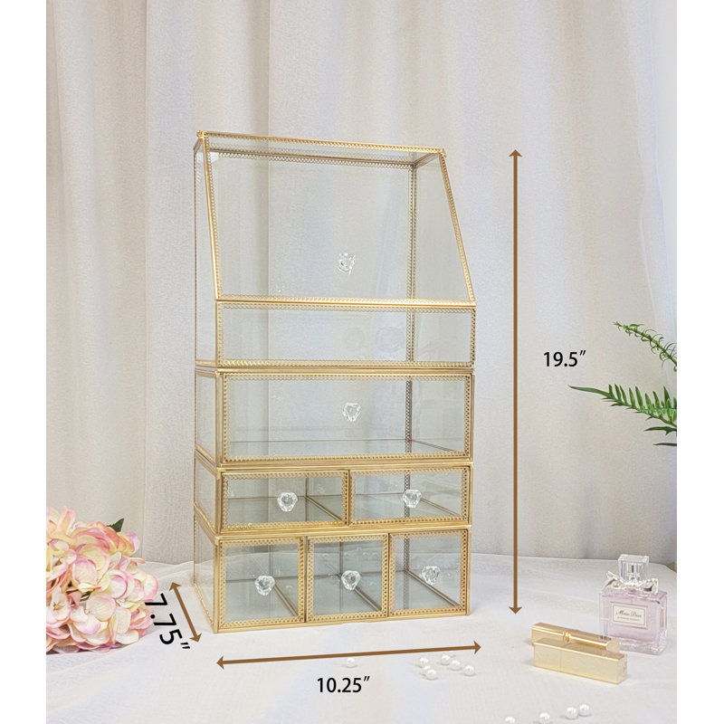 Coffre à maquillage en verre Condon, Doré