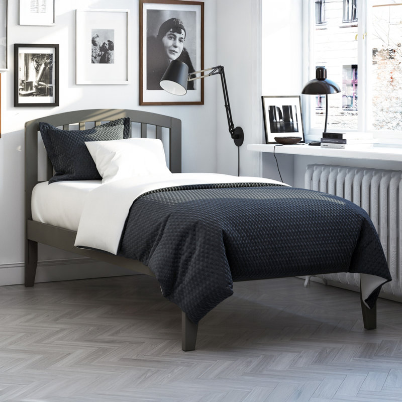 Lit plateforme en bois massif Bealeton, Simple TG, Gris