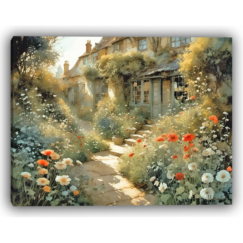 «Wildflower Cottage Path», art mural sur toile tendue, H 30 po x l 40 po