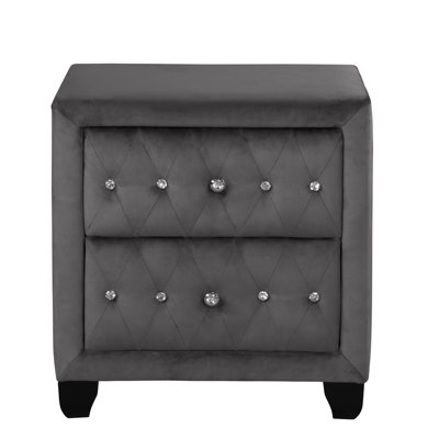 Sophia Modern Style Crystal Tufted 2-Drawer Nightstand With Velvet Upholstery And Ample Storage, Perfect For Elegant Bedrooms