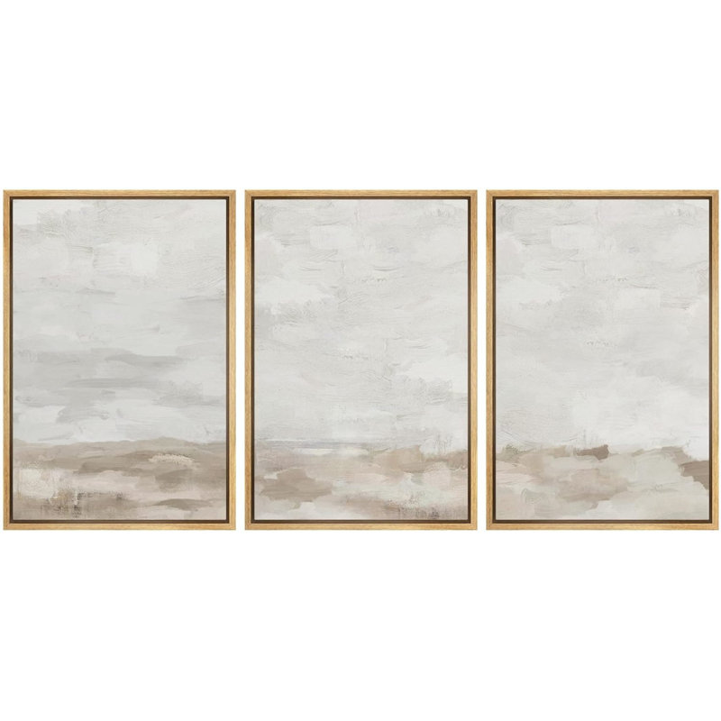 Minimal Landscape Muted Neutral Abstract Landscape Modern Organic Minimalist Framed Canvas 3 Pieces Print Wall Art, Natural