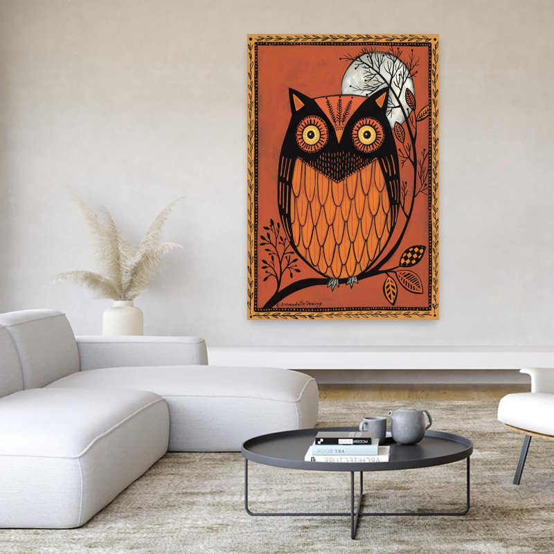 Art abstrait hibou orange, H 60 po x l 40 po