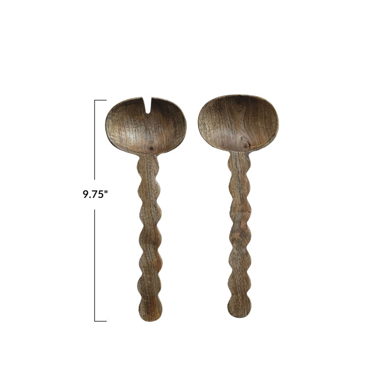 Carved Mango Wood Salad Servers