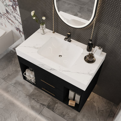 Meuble-lavabo flottant moderne avec lavabo mural pour petites salles de bain, appartement