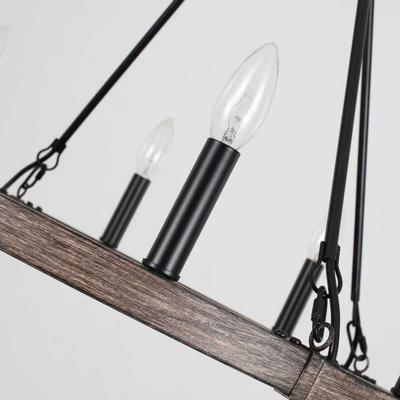 Janiah 8 - Light Dimmable Wagon Wheel Chandelier, Black/Brown