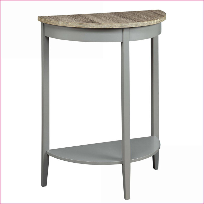 Console demi-lune en chêne gris avec tablette inférieure - charme rétro pour vestibule Salon