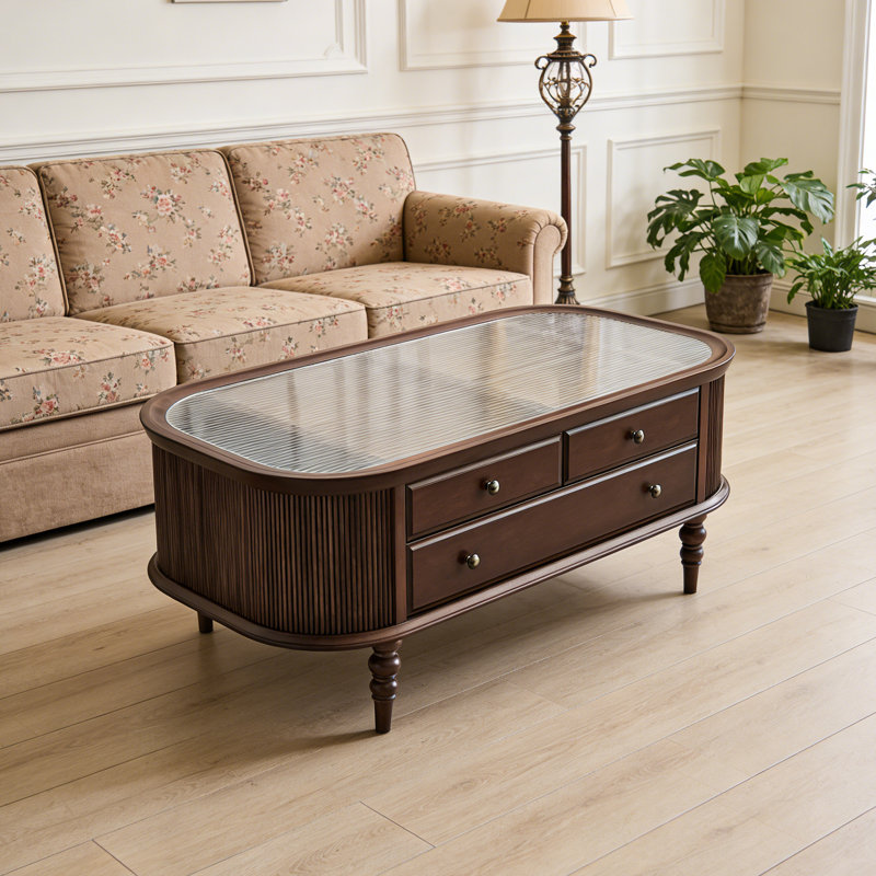 Table basse à 6 tiroirs en noyer, H 18,89 po x L 46,45 po x l 26,77 po