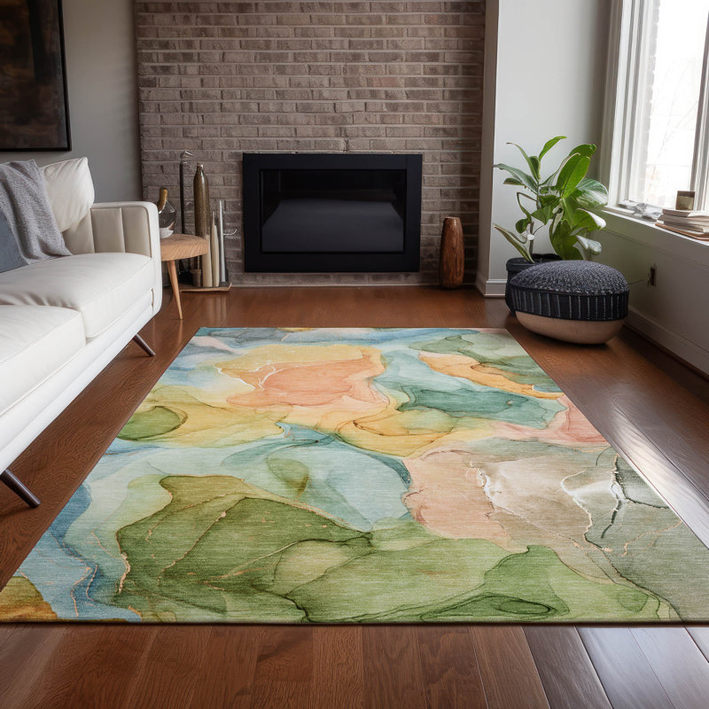 Alfonzo Washable Abstract Indoor / Outdoor Rug, Rectangle 9' x 12'