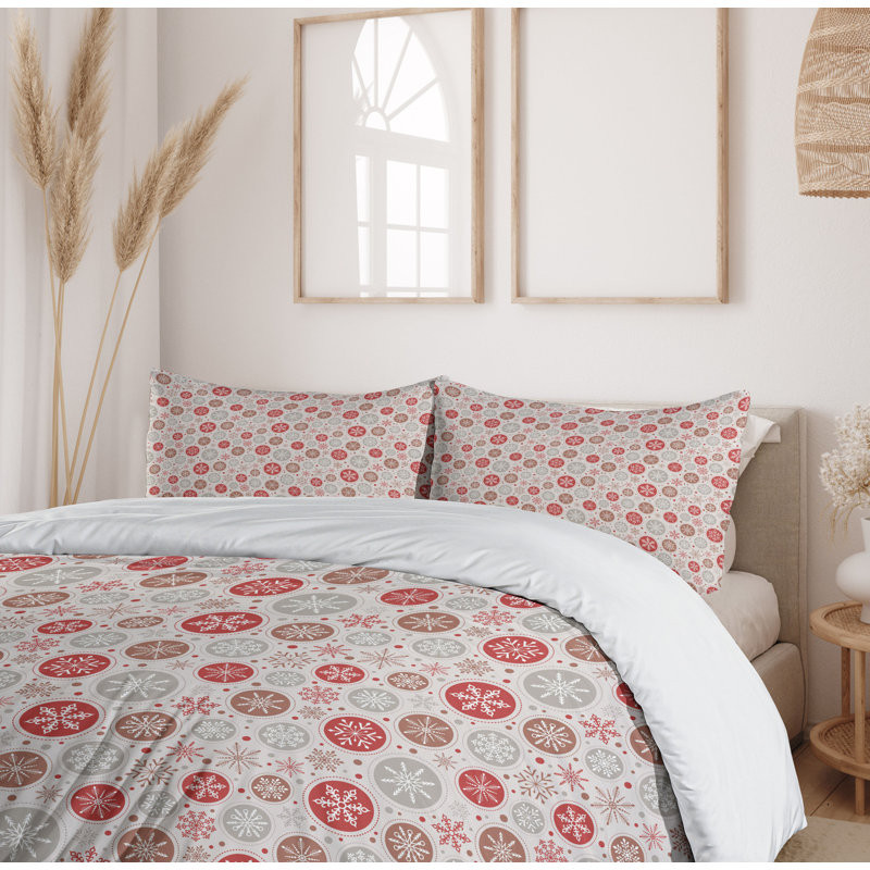 King Ruby and Pale Grey Microfiber Christmas Duvet Cover Set
