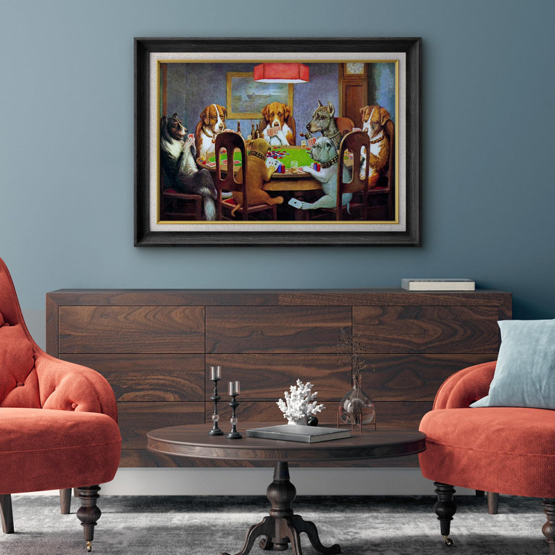 Famous Artwork " Dogs Playing Poker By C.M. Coolidge ", Black Framed, No Mat