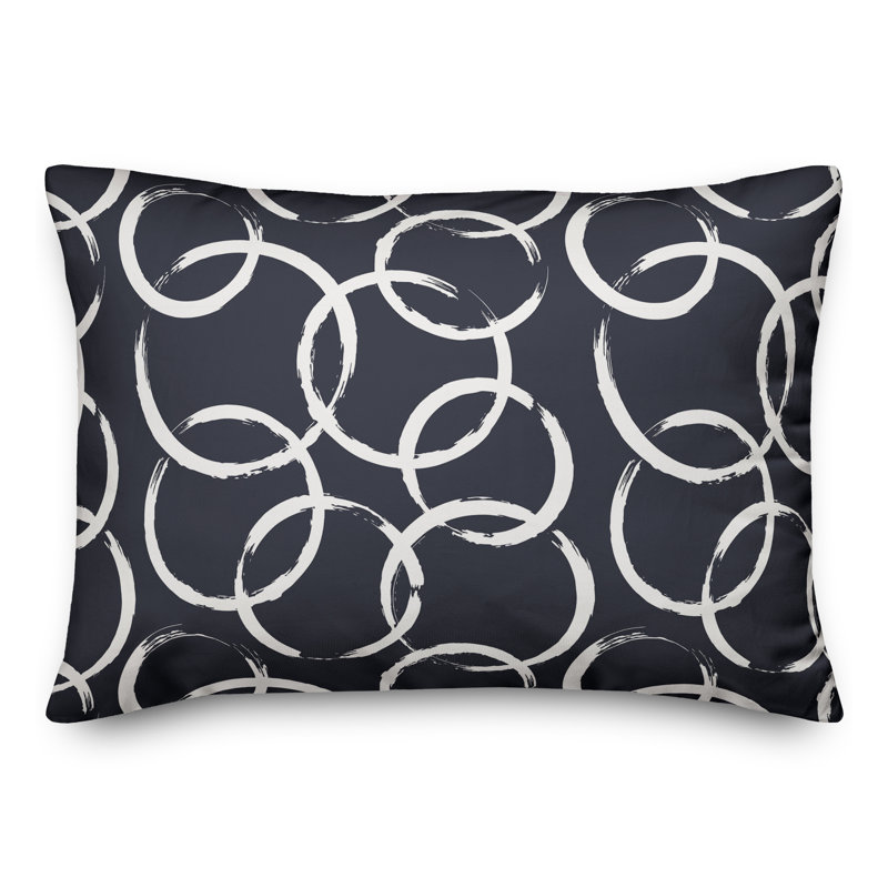  Coussin décoratif géométrique intérieur / extérieur en polyester, H 14 po x l 20 po, Bleu marine