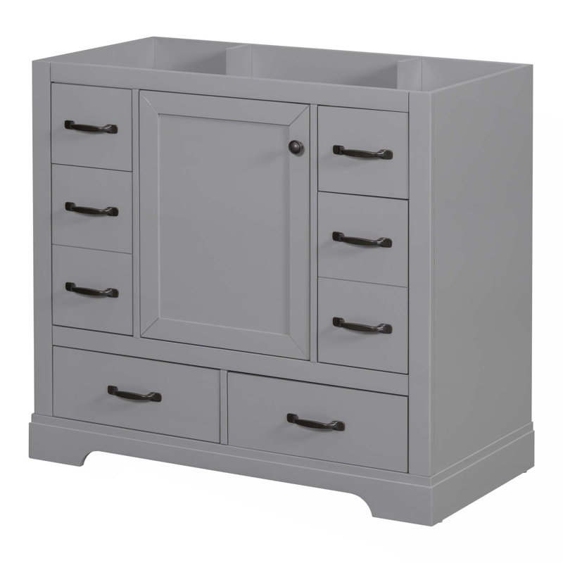 Meuble-lavabo 36 po sans lavabo, base d'armoire seulement, six tiroirs, diviseur de tiroir multifonctionnel, tablette réglable