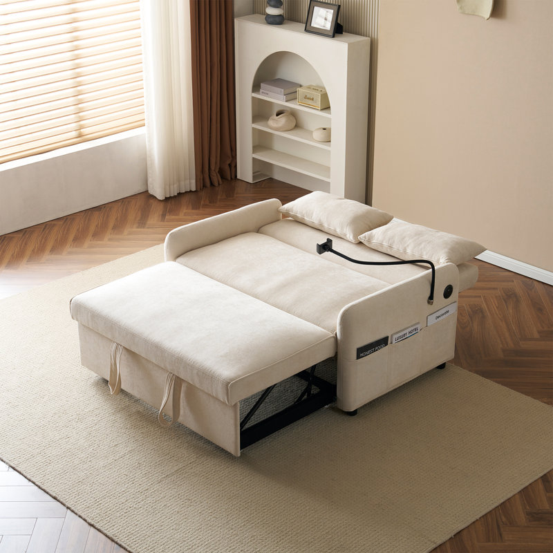 2 Seater Chenille Sofa Bed, Beige