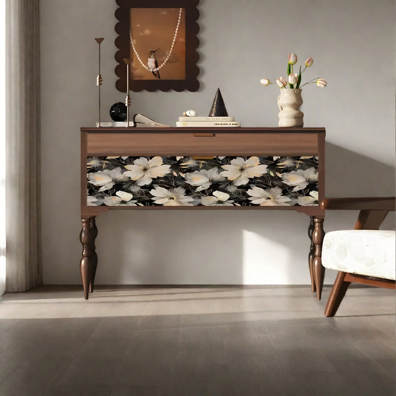 Retro Classical Art Console Table with Drawers, Brown