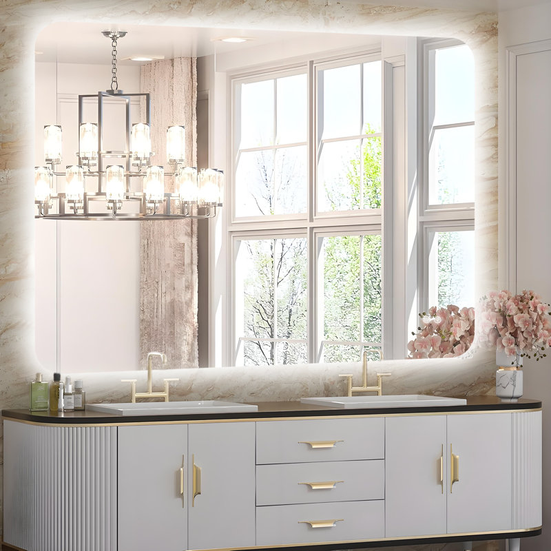 Tri-Color Temperature Adjustable Brightness Tempered Glass Bathroom Mirror, Defogging,  UR And LTL Approved, 48" x 36"