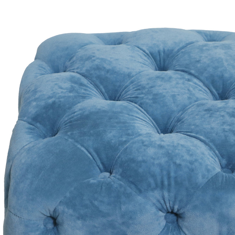 Blue Modern Velvet Upholstered Ottoman, Exquisite Small End Table, Soft Foot Stool,Dressing Makeup Chair, Comfortable Seat For Living Room, Bedroom, Entrance