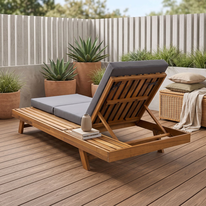 Patio Chaise Lounges with Lounge Cushion, Dark Grey Teak