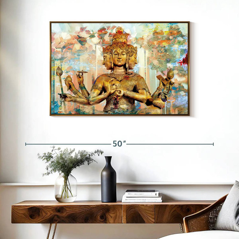 Statue de Brahma, 37 po x 25 po, Cadre flottant doré