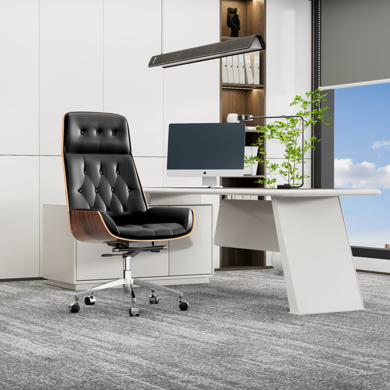 Fauteuil de direction ergonomique en cuir véritable, pivotant de 16,5 po à 18,9 po et s'inclinant de 95 ° à 135 °