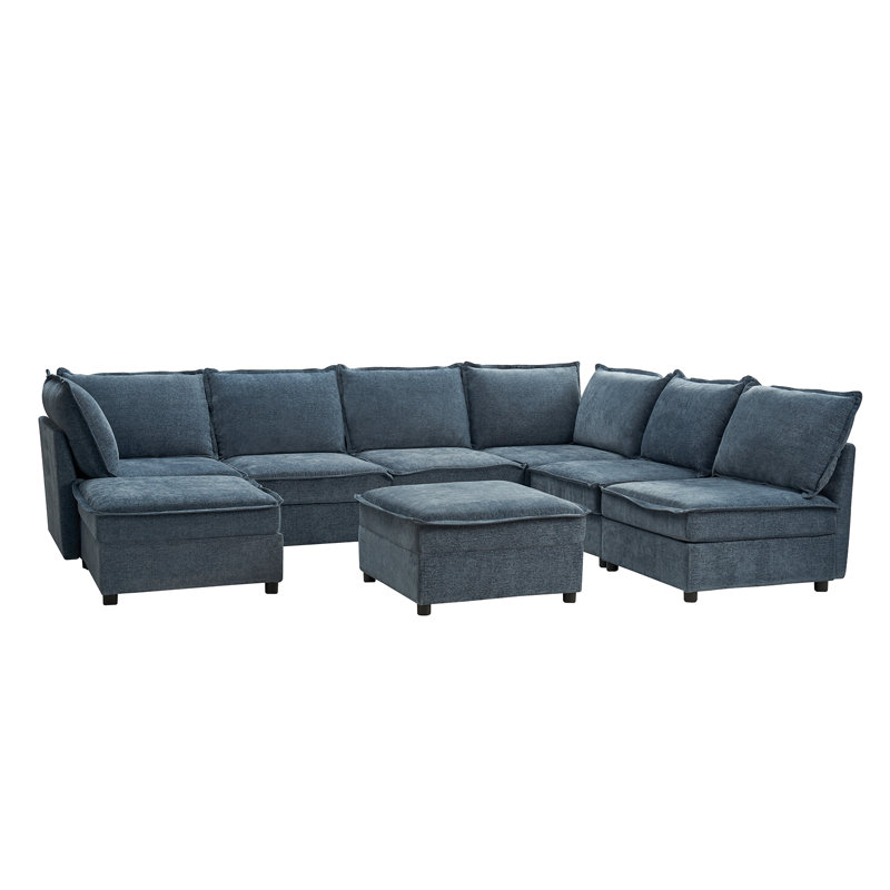 Talani Modern 323cm W 8 Seater Modular Corner Sofas with Hidden Storage, Blue