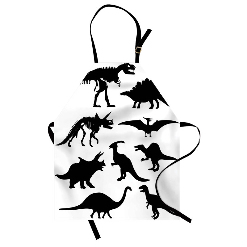 Tablier de préparation et saveur de dinosaure unisexe, squelette sauvage, taille adulte, noir et blanc