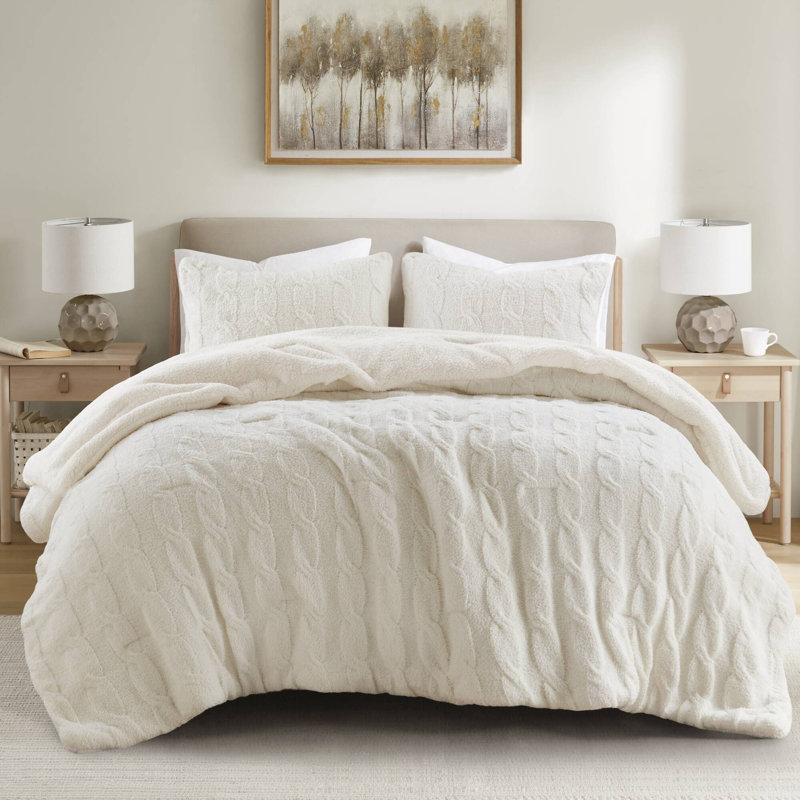 Ensemble de literie de luxe en chenille, édredon simple et taie décorative, design moderne ivoire