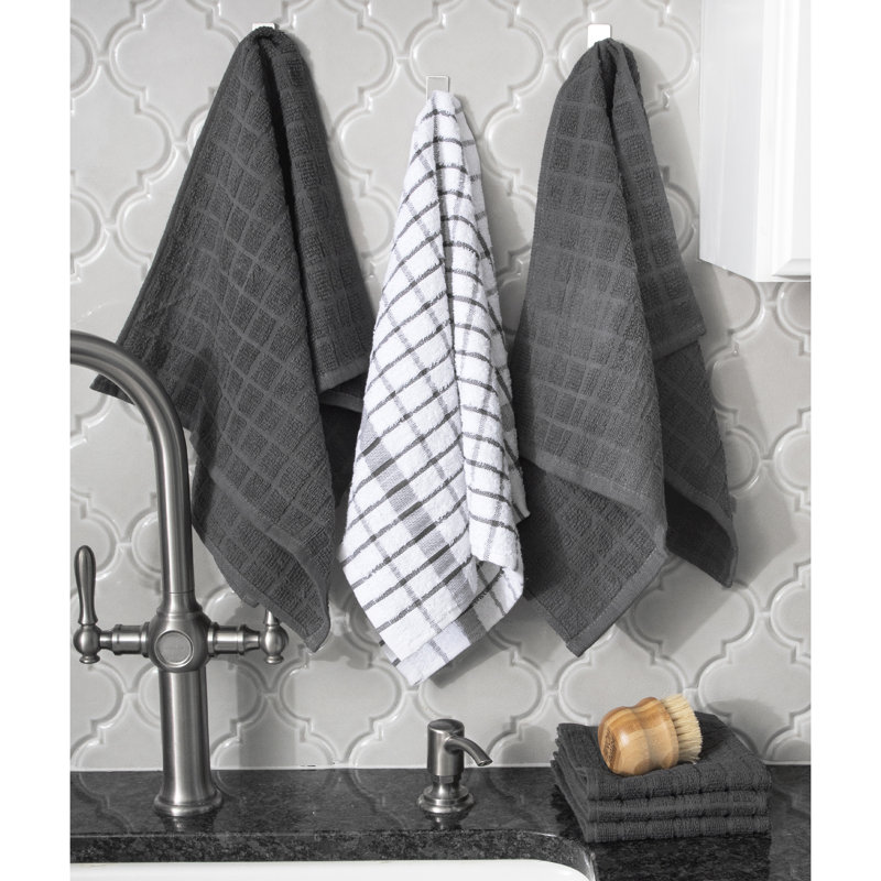 Cotton Plaid Kitchen Towel Linen Set, Graphite
