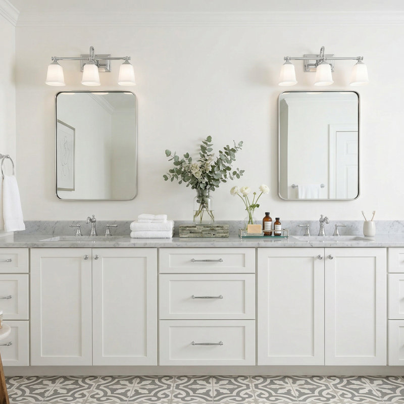 Bima Dimmable Vanity Light, Polished Chrome, Off White