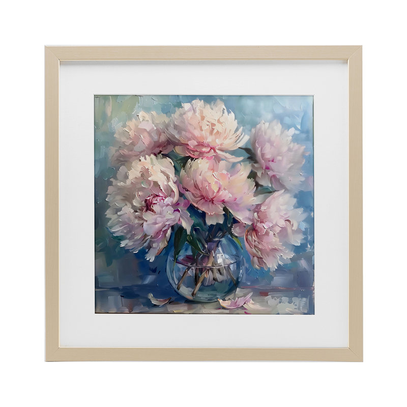 Bouquet de pivoines moelleuses, reproduction encadrée sous verre, design par LSR Creative Studio, H 16 po x l 16 po