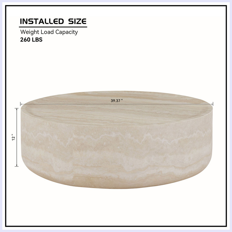 Table basse moderne pour le salon, H 12 po x L 39 po x l 39 po, Crème, crème