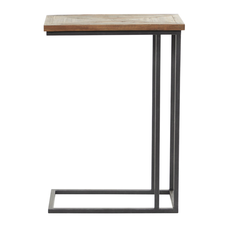 Table d'appoint en métal en métal avec plateau en bois brun