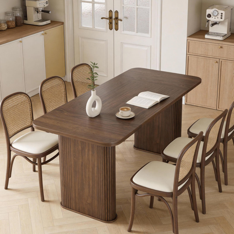 62" Rectangular Dining Table for 6–8, Wooden Kitchen Table with Double Pedestal Base, Sturdy Dining Table for Dining Room, Kitchen & Living Area