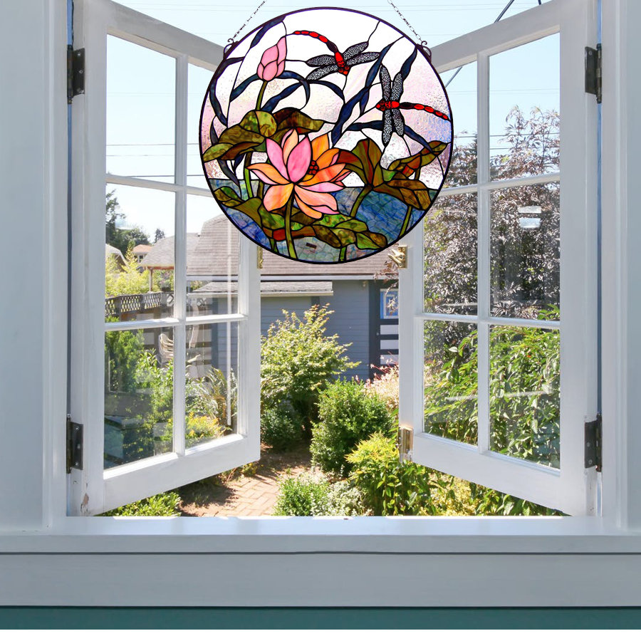 Fine Art Lighting Stained Glass Dragonfly Waterlily Window Panel ...