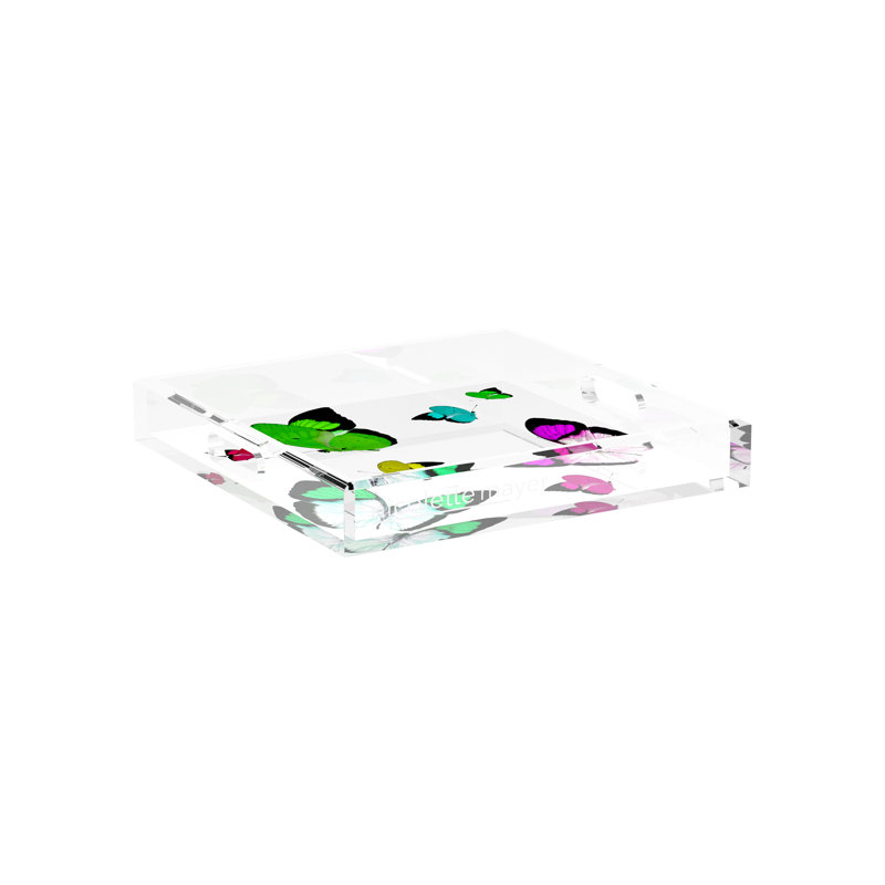 Butterflies Acrylic Rectangle Decorative Tray, Acid Green, 2" H x 22.5" W x 14.5" D