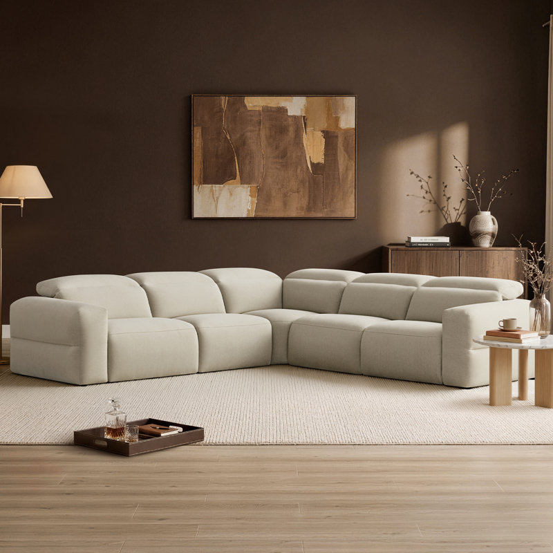 Canapé inclinable électrique de 125 po avec motif mural zéro et tissu 100% polyester, Polyester gris crème