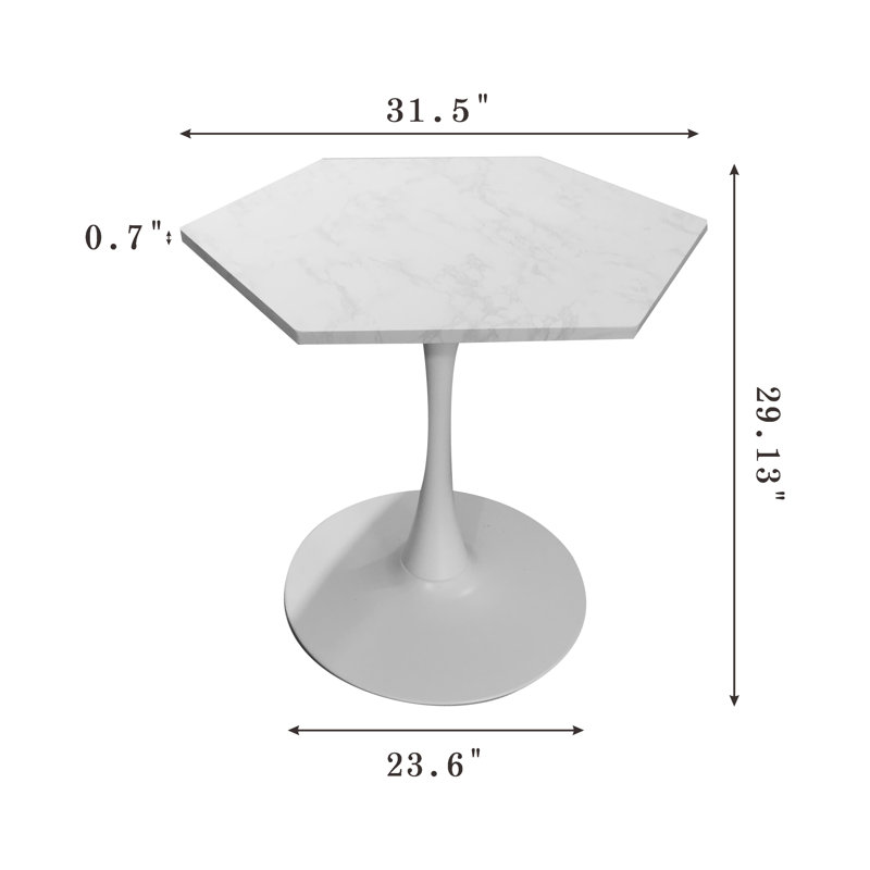 Table basse hexagonale moderne 31,50 "avec plateau en marbre imprimé blanc et base en métal - Élégant mobilier d'appoint de salon