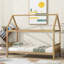 Lit simple avec tête et pied de lit, lit simple en bois d'hévéa avec cadre de maison, chêne blanc-1932844101