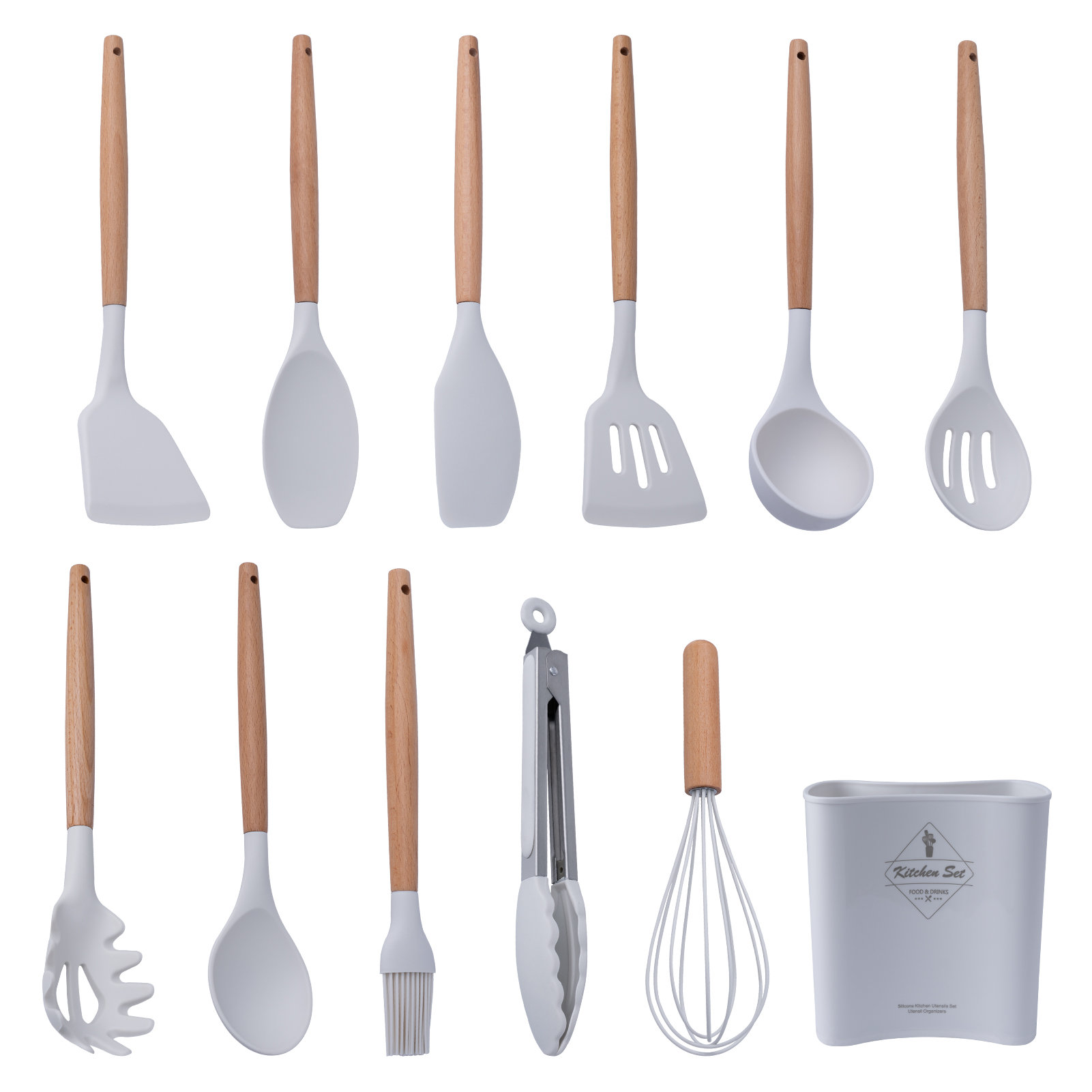 Silicone Cooking Cutlery Set 34 Pieces Non-Stick Heat Resistant Kitchen  Utensils Scraper Set with Wooden Handles Baking Cook