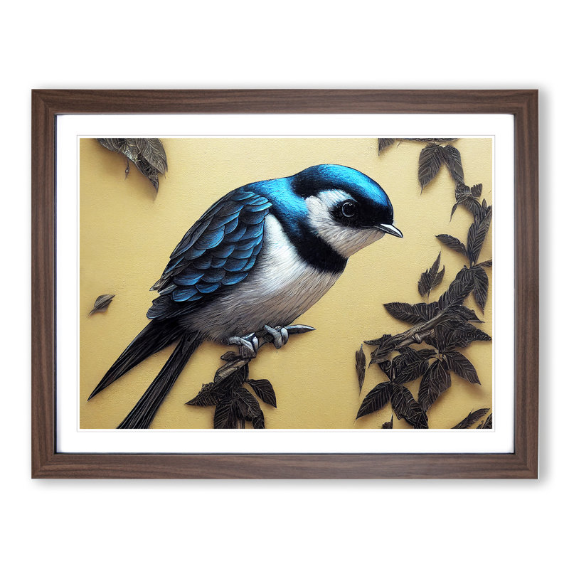 Gorgeous Swallow Bird 1 Piece Single Picture Frame Wall Art, 46cm H x 64cm W x 2cm D, Walnut Framed