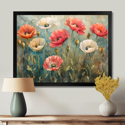 Fleurs de coquelicots roses et blanches Garden Party - coquelicots, salon d'art mural