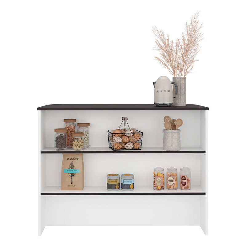 Kitchen Island 35.4" H, 3 Shelves, White / Black Wengue - Kitchen, Wood, White/Black