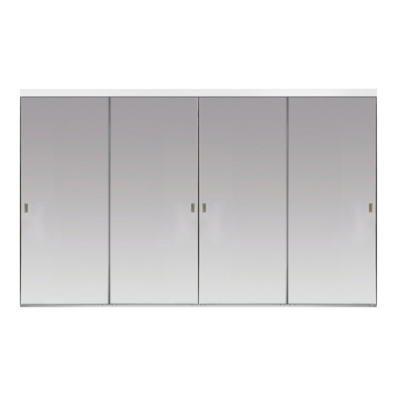 Portes de placard coulissantes en miroir à cadre biseauté, 144 po x 80 po, Blanc