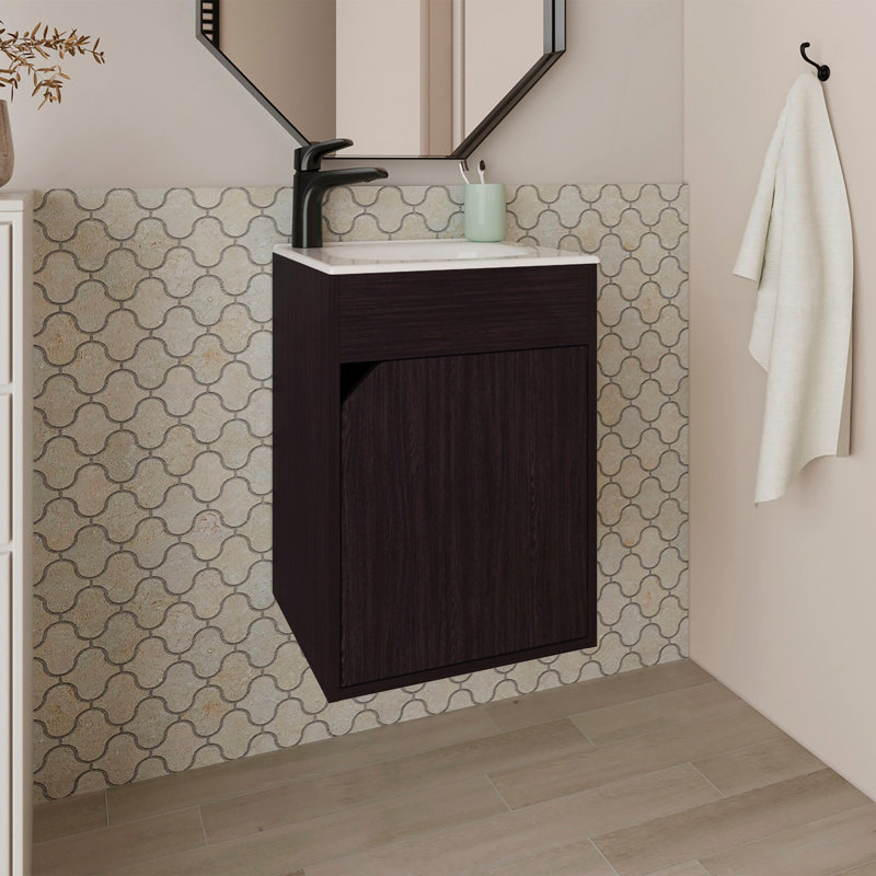 Meuble-lavabo flottant avec porte Wengue, 21.6" H x 15.6" W x 12.6" D, Wengé
