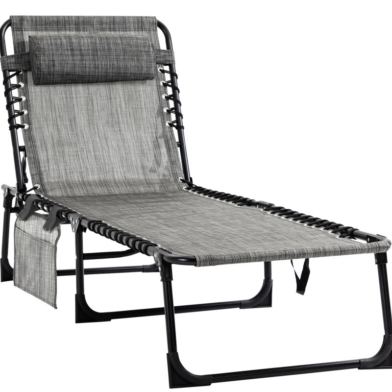 Chaise de plage réglable, pliante portable avec coussin amovible, poche latérale, chaise de patio grise et fonction -
