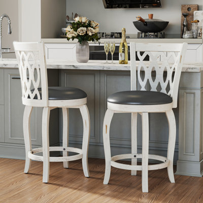 Swivel Upholstered Stool with Solid Wood Frame